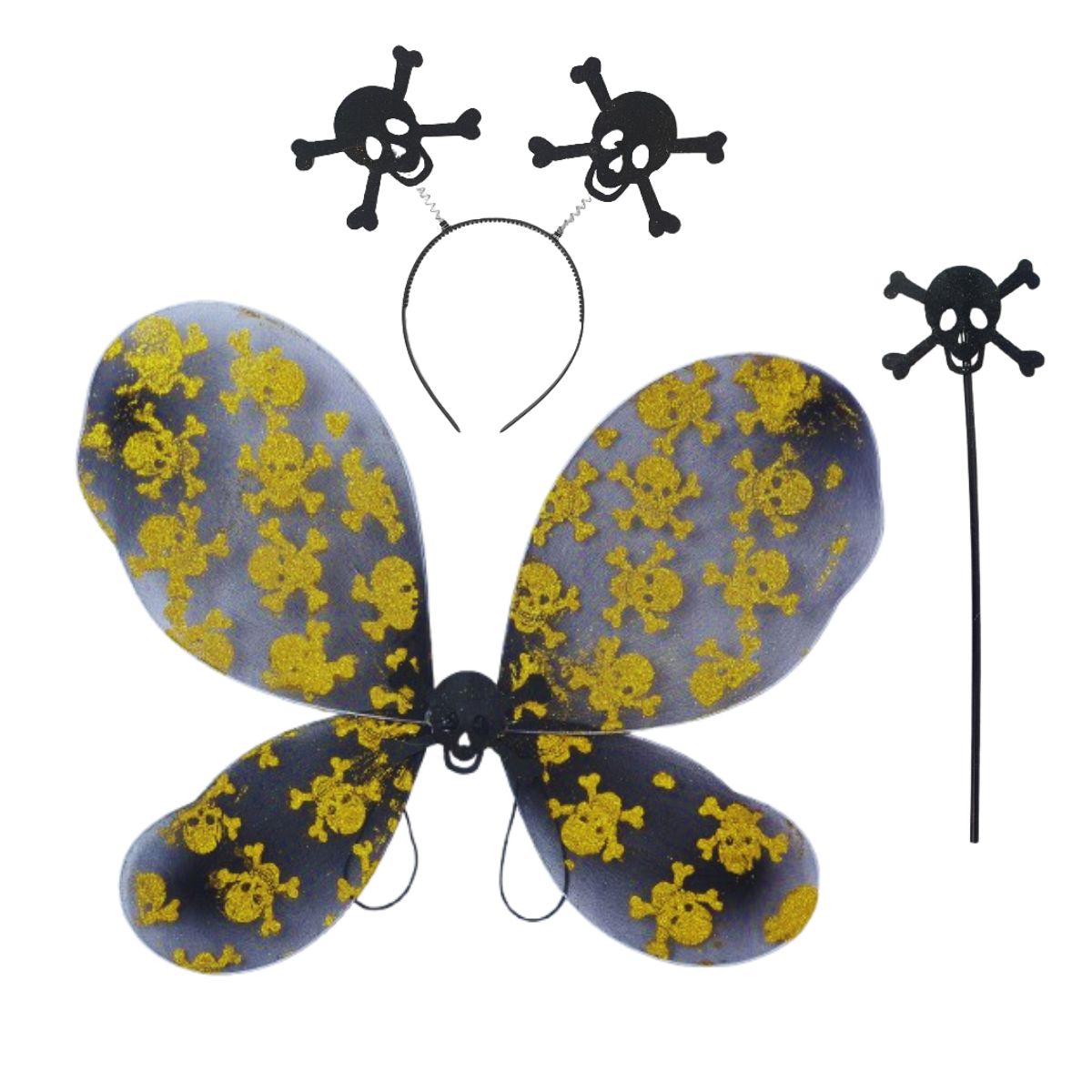Kit Asa De Borboleta Fantasia Halloween Preto Caveira Kit Asa De Borboleta Fantasia Halloween Preto Caveira